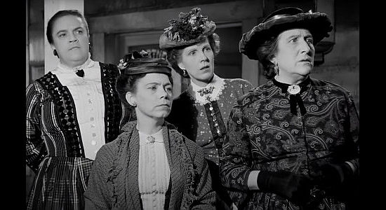 Nina Varela (left) as Mayor Delilah Courtney with the other ladies of Border City, including Ellen Corby (2nd from left) and Minerva Urecal (right) in The Woman They Almost Lynched (1953)