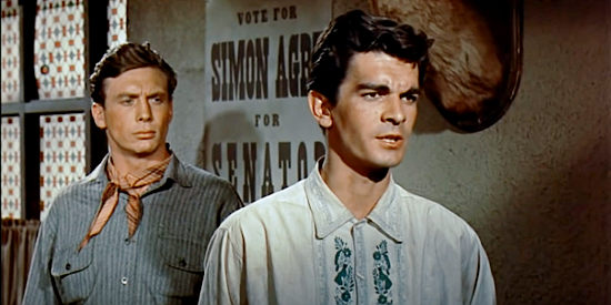 Manuel Rojas as Juan de la Vega, admitting to killing Roy Agry in Buchanan Rides Alone (1958)