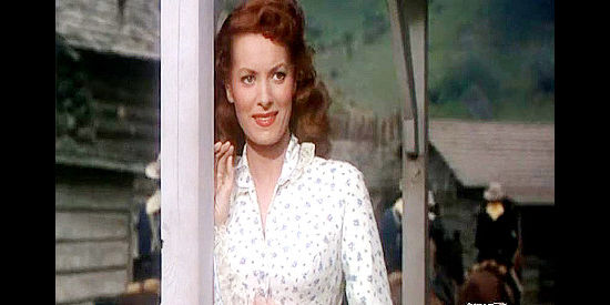 Maureen O'Hara as Elaine Corwin, infatuated with the new Indian fighter who's arrived at the fort in War Arrow (1953)