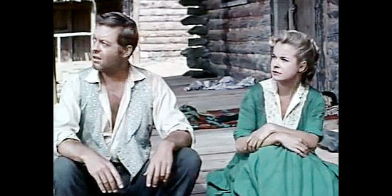 Max Showalter as Phillip Scott with Mona Freeman as Ann Bradley in Dragoon Wells Massacre (1957)