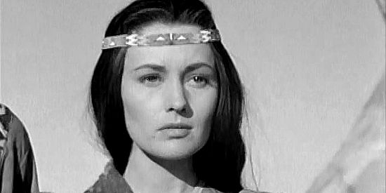 May Wynn as Ectay-O-Wahnee, the Indian girl who learns she had a white father in The White Squaw (1956)