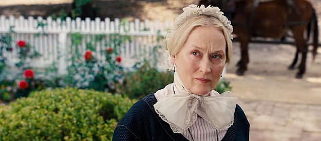 Meryl Streep as Altha Carter, the reverend's wife who's awaiting delivery of the three women from the West in The Homesman (2014)