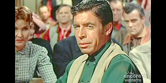 Michael Pate as Bert Shipley, on trial for hanging two Indians in Reprisal! (1956)