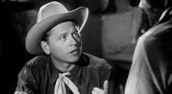 Mickey Rooney as J. Dennis O'Moore, the Easterner who heads West to find his brother in My Outlaw Brother (1951)