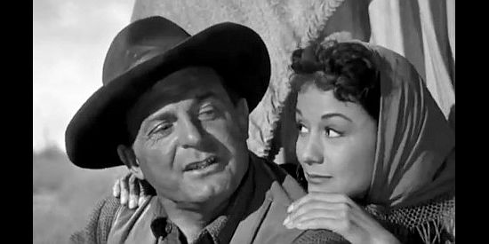 Movita as Rosita, spying for the Mexican bandit Jironza in Apache Ambush (1955)