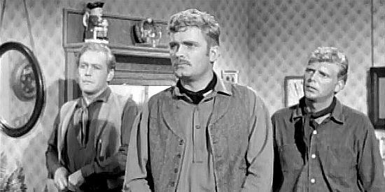 Myron Healey as Eric Swanson, William Leslie as Thor Swanson and Robert C. Ross as Knute Swanson, Sigrod's sons in The White Squaw (1956)