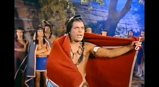 Neville Brand as Rokhawah, advocating the Mohawks declare war on the whites in Mohawk (1956)