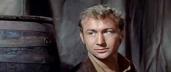 Nick Adams as Ridge, willing to keep Comanche Todd's identity a secret in The Last Wagon (1956)