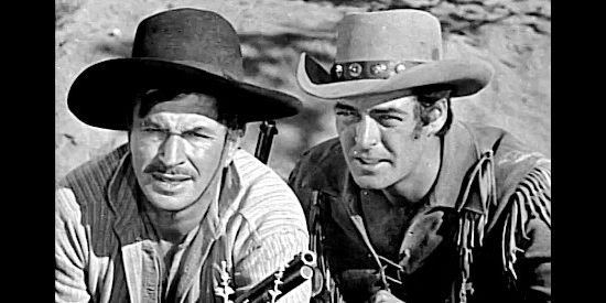 Noah Beery Jr. as Tonio Perez and Rory Calhoun as Adam Reed in The Yellow Tomahawk (1952)