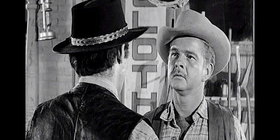 Olin Howlin as Will Collins, coming face to face with the Apache Kid in The Storm Rider (1957)