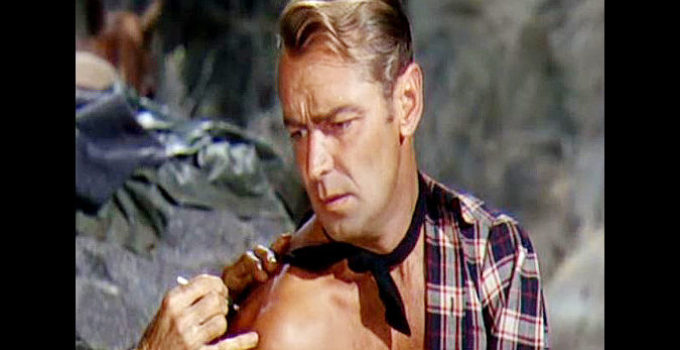 Alan Ladd as Choya, getting a phony birthmark to fool the Lavery's into thinking he's their long-lost son in Branded (1950)