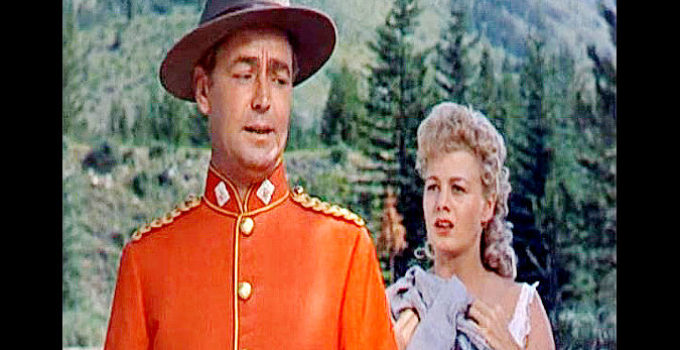 Alan Ladd as Thomas O'Rourke and Shelley Winters as Grace Markey in Saskatchewan (1954)