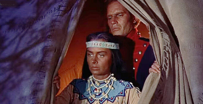 Charlton Heston as Lt. William Clark and Donna Reed as Sacajawea in The Far Horizons (1955)