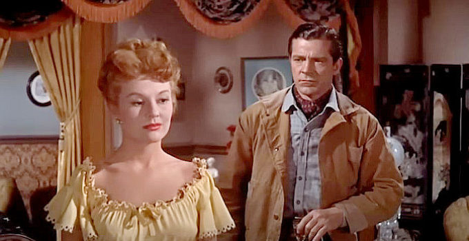 Dianne Foster as Chris Palmer and Dana Andrews as Jim Guthrie in Three Hours to Kill (1954)