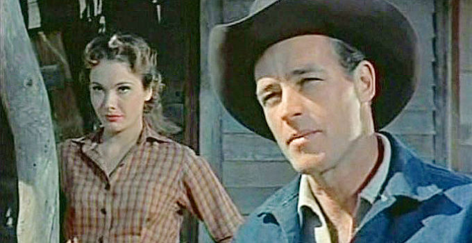 Felicia Farr as Catherine Cantrell and Guy Madison as Frank Madden in Reprisal! (1956)