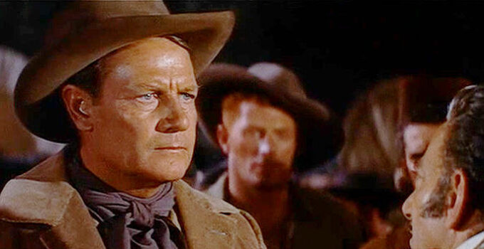 Joel McCrea as Sam Houston, learning The Alamo has fallen in The First Texan (1956)