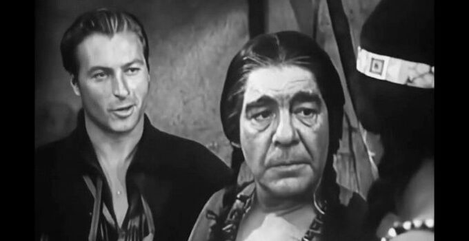 Lex Barker as Kent McIntire and Lon Chaney Jr. as Chief Pontiac in Battles of Chief Pontiac (1952)