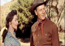 Mari Blanchard as Aldis Spain and Joel McCrea at Del Rockwell in Black Horse Canyon (1954)