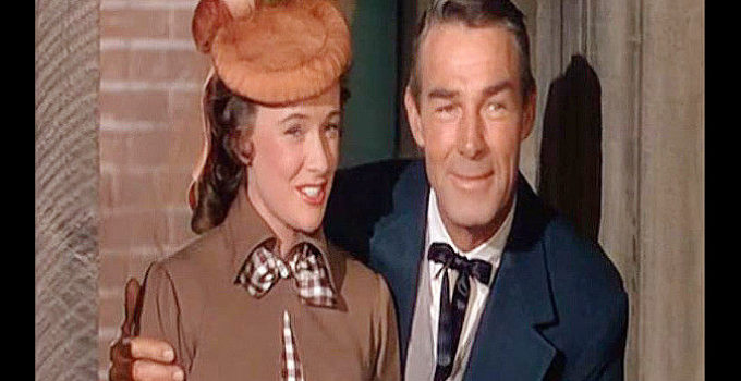 Phyllis Thaxter as Flora and Randolph Scott as Ned Britt in Fort Worth (1951)