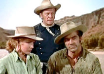 Piper Laurie as Laura Evans, William Talman as Capt. Harper and Dana Andrews as Brett Halliday, trying to escape down the Grand Canyon in Smoke SIgnal (1955)