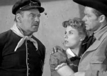 Ray Teal as Sgt. O'Rorke, Adelle August as Ann Parker and Bill Williams as James Kingston in Apache Ambush (1955)
