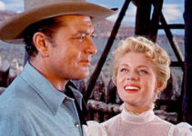 Tony Martin as Linus Quincannon and Peggie Castle as Maylene Mason in Quincannon, Frontier Scout (1956)