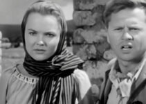 Wanda Hendrix as Senorita Carmel Alvarado and Mickey Rooney as J. Dennis O'Moore in My Outlaw Brother (1951)
