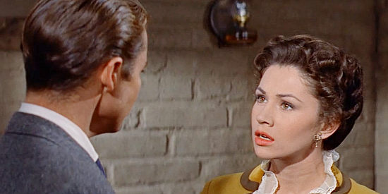 Pat Crowley as Mary Dennison Clum upset to learn that Tianay has been living with Clum (Audie Murphy) in Walk the Proud Land (1956)