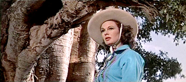 Patricia Medina as Sarita, a young Mexican woman torn between her impending marriage and her fondness for an American rancher in The Beast of Hollow Mountain (1956)