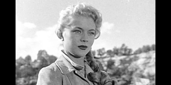 Peggie Castle as Kate Bolden, who came West to marry a soldier but changes her mind in The Yellow Tomahawk (1952)
