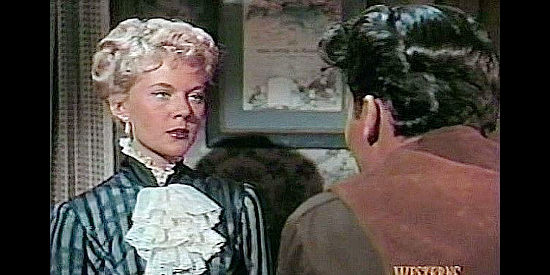 Peggie Castle as newspaper editor's daughter Julie Wren, coming face to face with The Kid in Son of Belle Starr (1953)