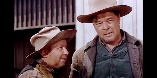 Percy Helton as Marlowe and Otto Hulett as Stranton, plotting to have the gang lead them to the stolen loot in Ambush at Tomahawk Gap (1953)