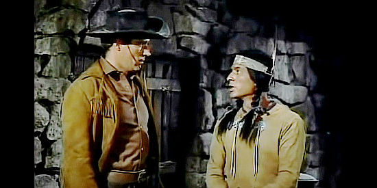 Phil Carey as cavalry scout Wayne Harper with longtime friend Wingfoot (Maurice Jara) in The Nebraskan (1953)