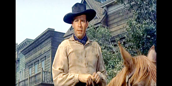 Philip Carey as Brady Sutton, returning to Broken Bow after a stint in prison, determined to go straight in Wyoming Renegades (1955)