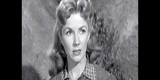Phyllis Coates as Bess, determined to get badly needed medical supplies to the valley where she lives in Blood Arrow (1958)