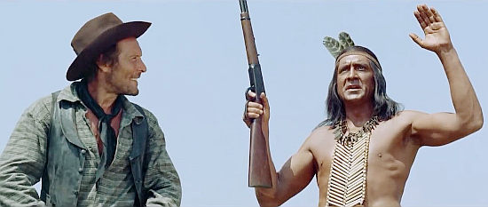 Piero Lulli as Red and Mirko Ellis as Yellow Hand, celebrating the possible demise of Bill in Buffalo Bill, Hero of the Far West (1965)