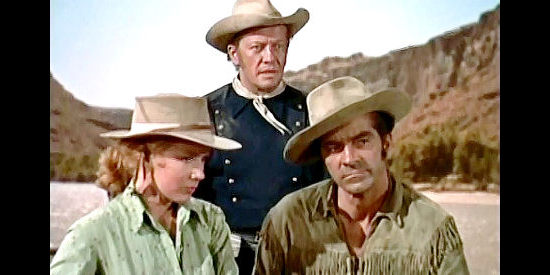 Piper Laurie as Laura Evans, William Talman as Capt. Harper and Dana Andrews as Brett Halliday, trying to escape down the Grand Canyon in Smoke SIgnal (1955)