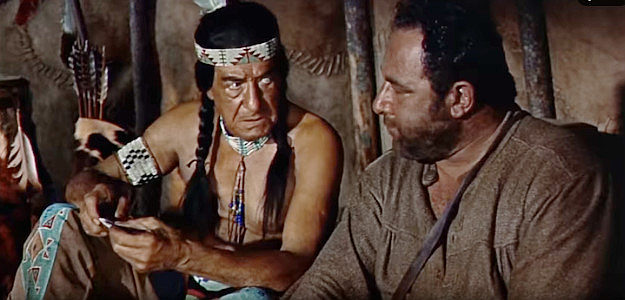 Ralph Moody as Minnatree Chief Le Borgne, skeptical that the arrival of the expedition will be good for his people in The Far Horizons (1955)