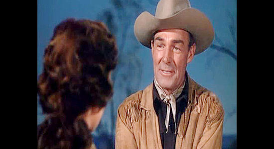 Randolph Scott as Ned Britt, meeting Flora Talbot again after many years in Fort Worth (1951)