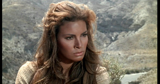 Raquel Welch as Sarita grows impatient over the bickering between Yaqui Joe and Lyedecker in 100 Rifles (1969)