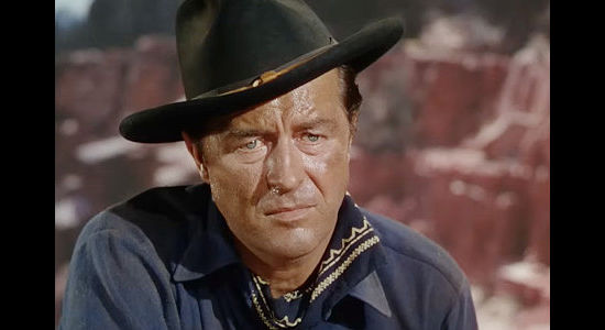 Ray Milland as Kern Shafter, sticking by a severely wounded comrade in Bugles in the Afternoon (1952)