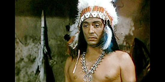 Ric Roman as Chief Paako, learning of the death of his Navajo friends at the hands of three white men in Slaughter Trail (1951)