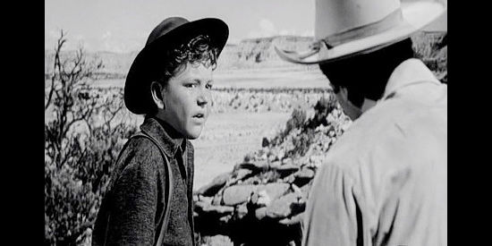 Richard Eyer as Chad Gray, learning the truth about his father in Fort Dobbs (1958)