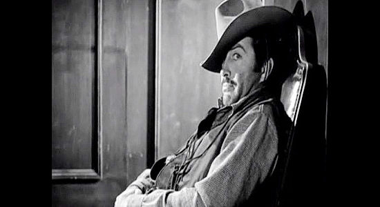 Robert Taylor as Buck Wyatt, humored by some of the women hoping to be part of the wagon train West in Westward the Women (1951)