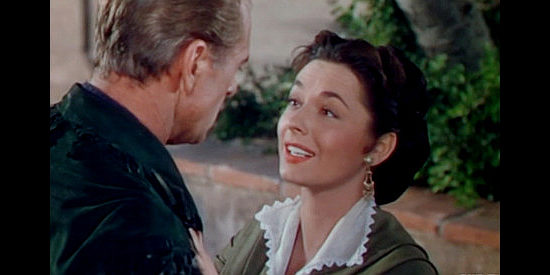 Ruth Roman as Tonia Robles, pleading with Reb Hollister to fight for a shared future in Dallas (1950)