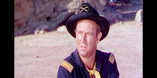 Sterling Hayden as Bart Laish, a deserter posing as a major and trying to guide a wagon train to safety in Arrow in the Dust (1954)