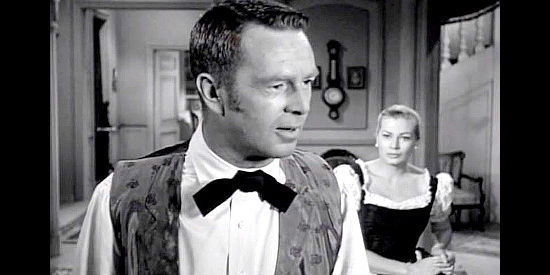 Sterling Hayden as John Garth, accusing new wife Valerie (Anita Eckberg) of being interested in his brother in Valerie (1957)
