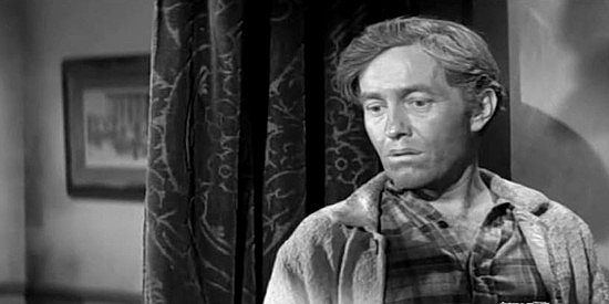 Strother Martin as Thorny, listening in as the black legs discuss their plans for the governor in The Black Whip (1956)