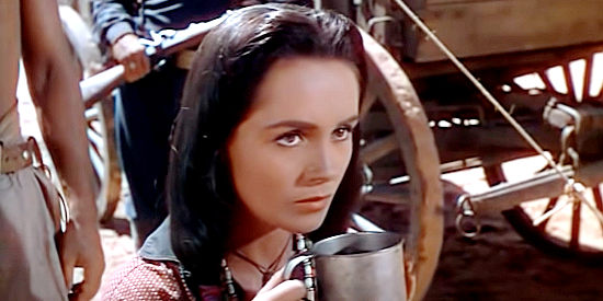 Susan Cabot as Nono, Cochise's pregnant wife, held captive by the soldiers in The Battle at Apache Pass (1952)