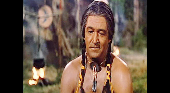 Ted de Corsia as Iron Breast, one of the SIoux leaders who questions whether War Bonnet will be able to turn against the whites in The Savage (1952)